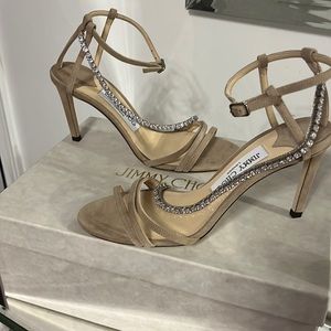 Jimmy Choo Nude Diamanté open toe high heels